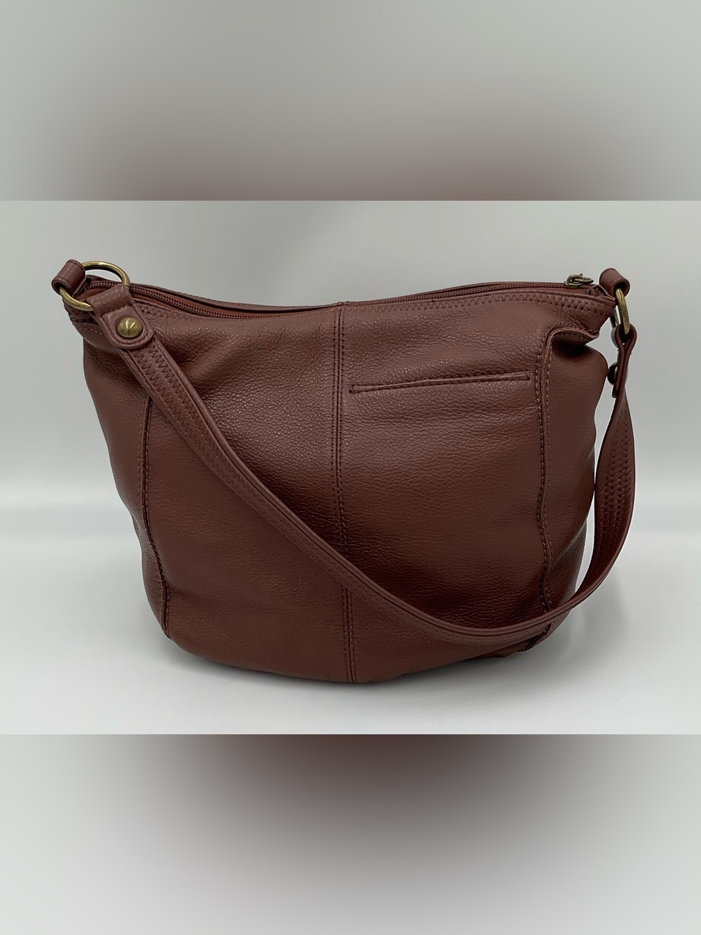 The Sak Rich Brown Pebbled Leather Hobo Bag with Top Stitching Detail - Picture 4 of 14